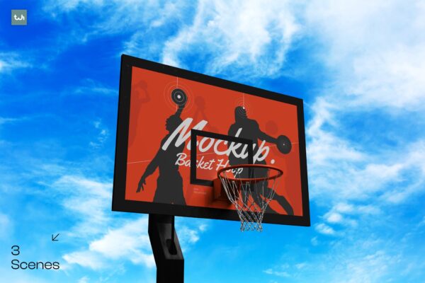 3款极简篮球框篮板海报插画印花设计展示PSD样机Basketball Backboard & Hoop Mockup | 004