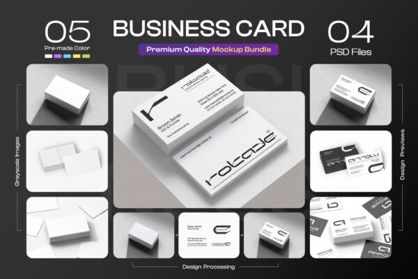 4款极简现代名片卡片设计展示PSD样机Minimal Business Card Branding Mockup Set