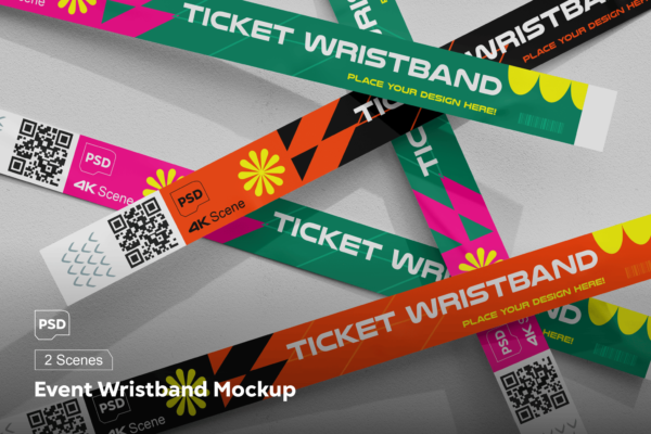 2款活动演出演唱会展览周边物料腕带手环设计展示PSD样机Event Wristband Mockup