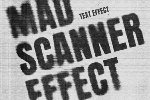 复古做旧毛刺故障扭曲水墨晕染磨损印刷打印特效PSD样机Mad Scanner Text Effect