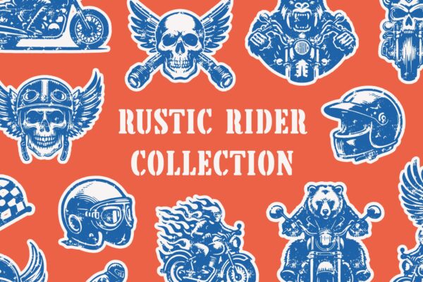 50款复古老式摩托主题艺术AI矢量插画logo徽标图形设计套装Rustic Rider – Illustrations