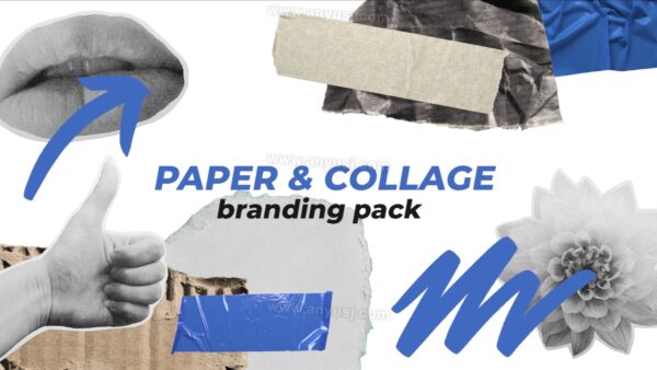 复古拼贴艺术撕纸折纸剪贴画涂鸦手绘视频标题动画PR模板Paper & Collage Branding Pack-第7880期-