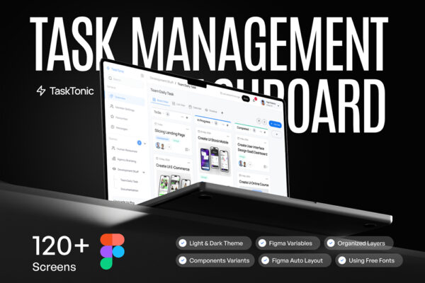 120+现代极简任务计划管理仪表板web网页APP移动应用UI组件Figma设计套件TaskTonic UI Kit – Task Management Dashboard UI KIT-第7888期-