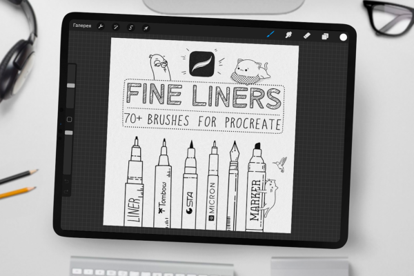 70+钢笔记号笔水笔针管笔漫画绘画勾线涂鸦Procreate笔刷设计套装Fine Liner Brushes for Procreate