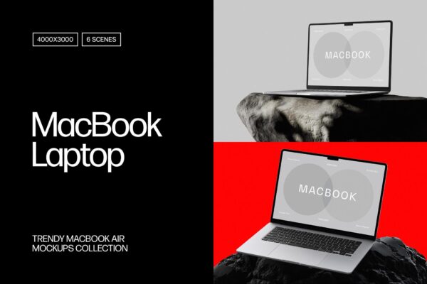 6款现代极简工业暗黑风MacBook Air笔记本电脑屏幕界面壁纸UI设计展示PSD样机MacBook Air Mockup Set-第7898期-