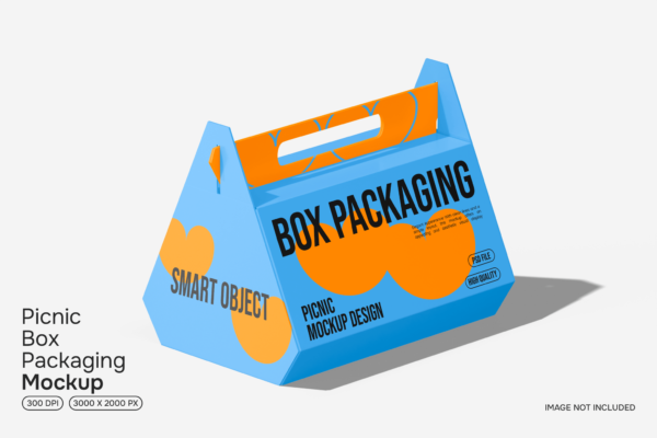 极简外卖食品餐盒包装盒纸盒手提盒PSD样机Picnic Box Packaging Mockup