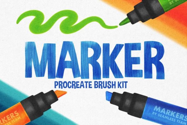 26款真实质感记号笔水彩笔马克笔Procreate笔刷纸张肌理设计套装Marker Brushes for Procreate 5-第7906期-