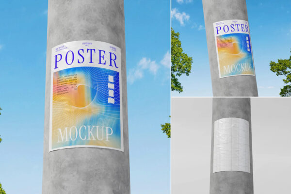 户外街道电线杆海报传单贴纸广告设计展示PSD样机Pole Poster Mockup