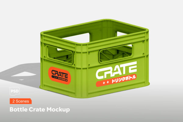 现代极简啤酒瓶饮料瓶塑料包装箱收纳盒PSD样机Bottle Crate Mockup