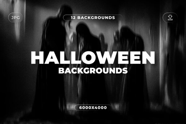 12款万圣节恐怖黑白幽灵抽象艺术背景图片壁纸设计套装12 Horror Halloween Backgrounds