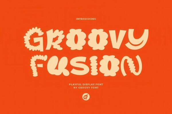 复古趣味Y2K抽象艺术花朵俏皮标题logo排版西文英文字体Groovy Fusion Font