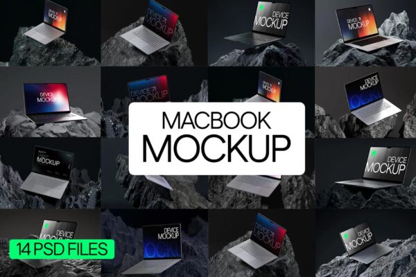 14款现代极简MacBook笔记本电脑UI屏幕界面设计展示PSD样机Mac book Laptop Mockup-第7976期-