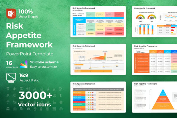 16页现代极简数据图表条形图分析图VI项目提案手册介绍营销设计展示+3000图标PPT/Keynote/Google Slides模板Risk Appetite Framework PowerPoint Template