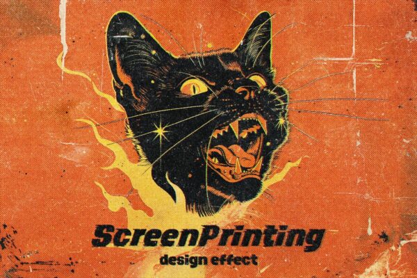 复古半调波点灰尘颗粒噪点丝网印刷打印PSD特效样机Screen Printing Design Effect-第8037期-