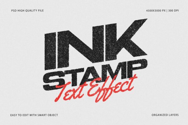 复古水墨印刷打印出血文本标题logo叠加肌理PSD特效样机#1 Ink Stamp Effect Mockup