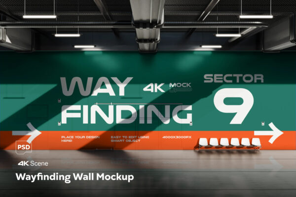 地下停车场墙面导视banner海报广告设计展示PSD样机Wayfinding Wall Mockup