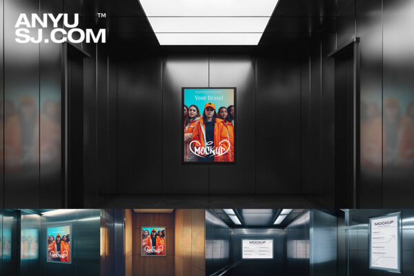 30款现代电梯间广告牌海报灯箱设计展示PSD样机套装30 AI Generated screen mockup on elevator-第8143期-