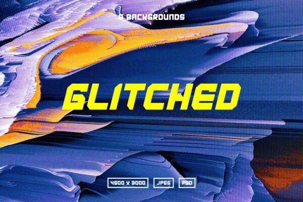 6款未来科技复古毛刺扭曲抽象艺术背景图片壁纸设计套装Glitched Motion Backgrounds