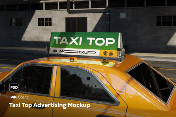 极简出租车顶部广告牌灯牌海报设计展示PSD样机Taxi Top Advertising Mockup