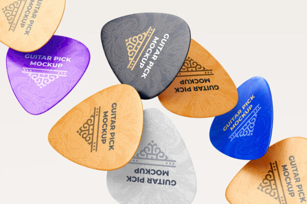 极简悬浮吉他拨片logo徽标设计展示PSD样机Guitar Pick Mockup