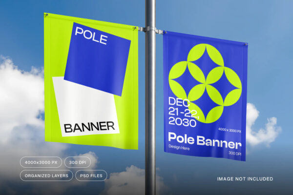 户外旗帜旗杆广告海报设计展示PSD样机Pole Banner Mockup