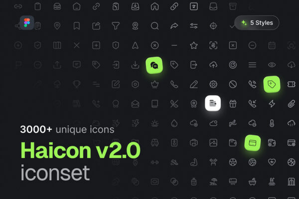 3000+现代极简UI图标icon矢量logo徽标Figma模板设计套装Haicon v2.0 – Iconset-第8242期-