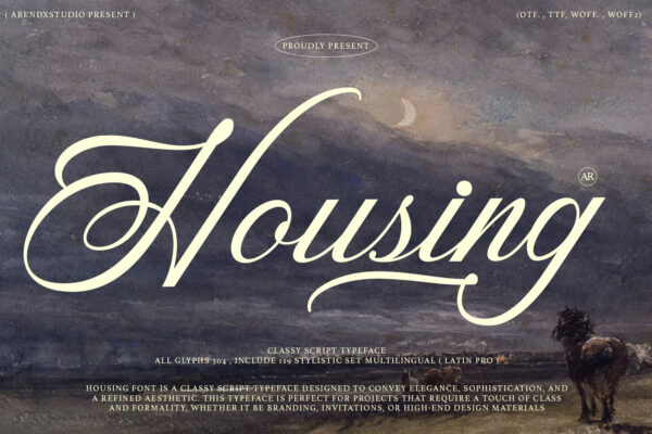 复古经典优雅手写花体标题logo排版徽标西文英文装饰字体Housing – Classy Script Font