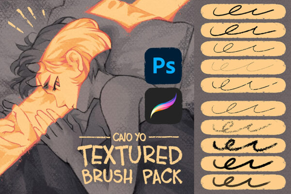 13款真实质感铅笔钢笔记号笔墨水复古绘画PS/Procreate笔刷预设套装Textured Brush Pack-第8251期-