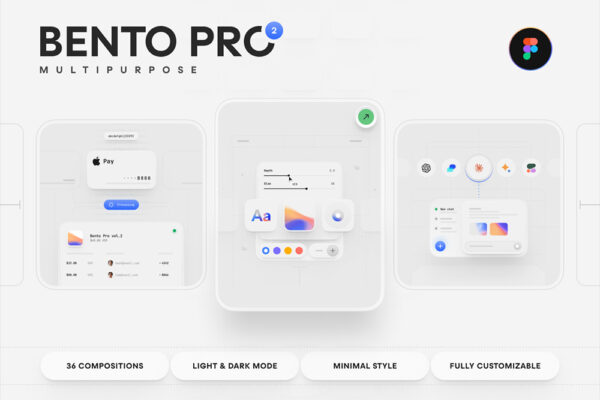 36款现代简约美学艺术网站APP移动页面卡片组件Figam模板UI设计套件Bento Pro Multipurpose 2.0-第8256期-