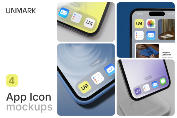 4款极简现代手机屏幕IOS系统APP应用icon图标设计展示PSD样机套装iOS App Icon — Mockups-第8280期-