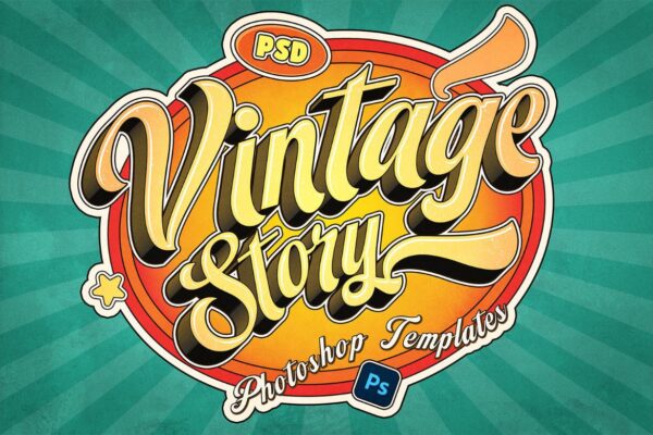 6款复古Y2K美学文本标题logo徽标特效PSD样机套装Retro Vintage Text Effects-第8281期-