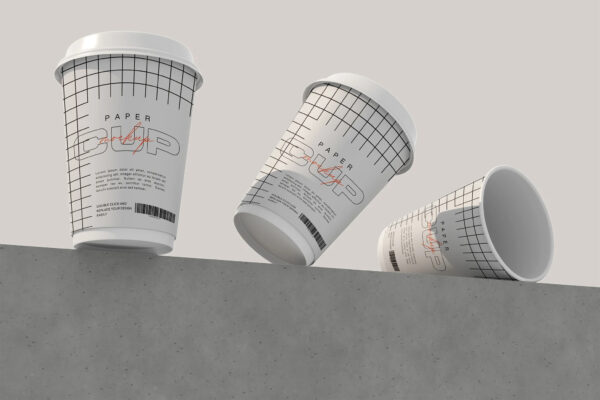 3款极简咖啡奶茶饮料外卖纸杯PSD样机Coffee Cup Mockup