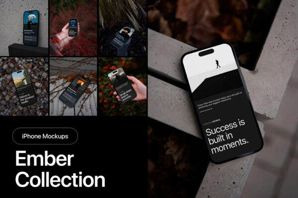 9款秋季户外实拍IPhone手机UI屏幕界面设计展示PSD样机套装iPhone Mockups – Ember Collection-第8311期-