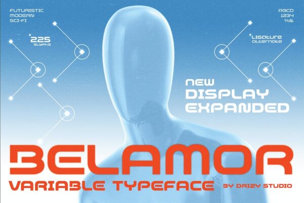 5款未来主义赛博机甲朋克可变无衬线西文logo徽标装饰英文字体Belamor – Futuristic Variable Typeface-第8217期-