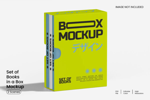 极简精装版书籍书本书盒包装设计展示PSD样机Set of books in a box mockup