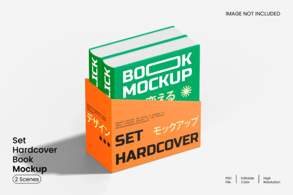 极简精装版硬壳字典书籍书本封面设计展示PSD样机Hardcover Book Mockup Set