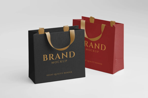 极简高档手提袋购物袋纸袋包装袋礼品袋PSD样机Luxury shopping bag mockup