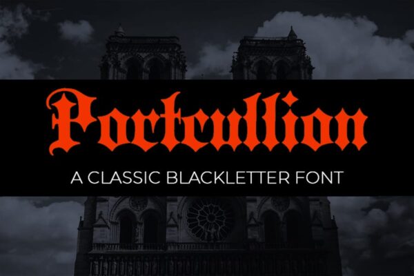 复古中世纪哥特式标题logo徽标衬线西文英文字体Portcullion font