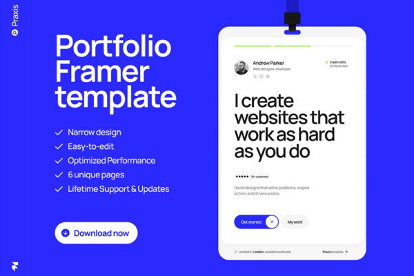 现代极简个人作品集设计展示网站网页UI界面Framer/Figma套件模板Praxis — Portfolio Template for Creatives-第8424期-