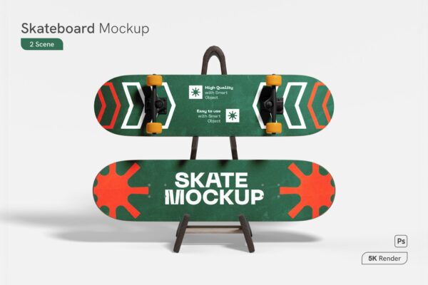 极简滑板logo印花设计展示PSD样机Skateboard mockup