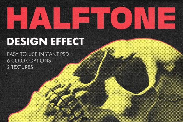 复古半调颗粒打印印刷纸张肌理叠加PSD特效样机Halftone Design Effect-第8436期-