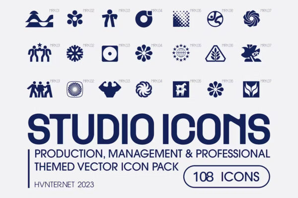 108款现代极简创意工作室企业logo徽标图形icon图标SVG矢量设计套装Studio Icons Set-第8449期-