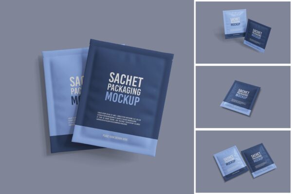 4款极简塑料袋包装袋PSD样机Sachet mockup