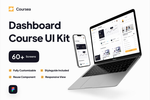 60+现代极简响应式课程教程仪表盘网站网页APP移动应用UI界面Figma设计套件Coursea – Course Dashboard UI Kit