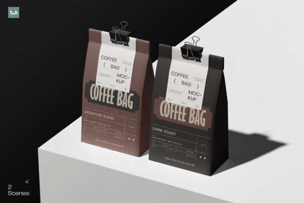 2款极简咖啡豆食品包装纸袋自封袋自立袋PSD样机Coffee Bag Mockup | 004