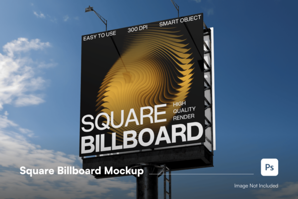 户外极简方形广告牌高炮海报设计展示PSD样机Billboard Mockup