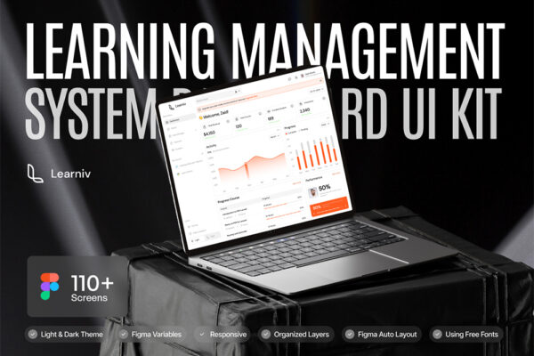 110+现代深浅双色极简学习管理系统仪表盘WEB网页网站APP移动应用Figma模板UI设计套件Learniv – Learning Management System Dashboard UI KIT-第8510期-
