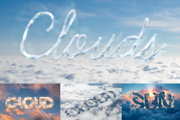 10款3D立体云朵云层文本标题logo特效叠加PSD样机10 Clouds text effect set-第8522期-