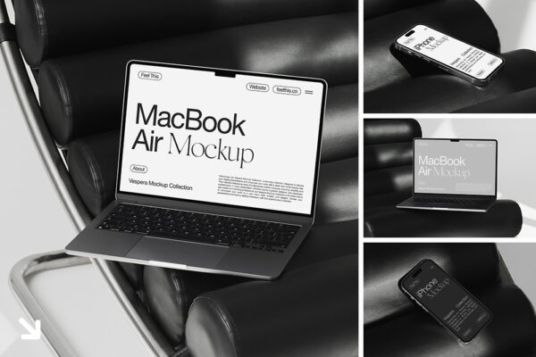 6款极简现代IPhone手机MacBook笔记本电脑屏幕界面UI设计展示PSD样机iPhone ＆MacBook Air Mockups-第8523期-