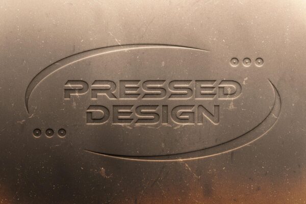 3D复古压花凹凸浮雕logo徽标文本特效PSD样机Pressed Text & Logo Mockup